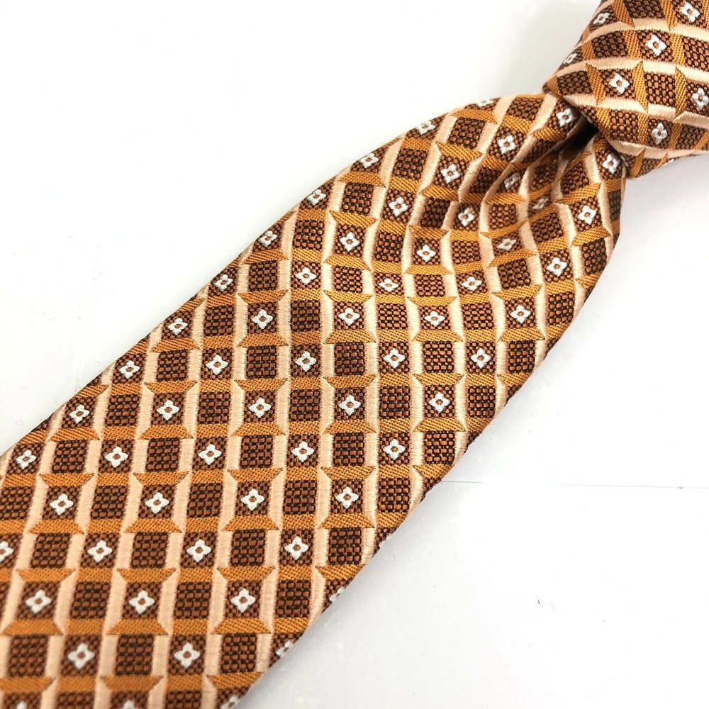 Paul Fredrick Brown Silver Geometric Gray  Tie
